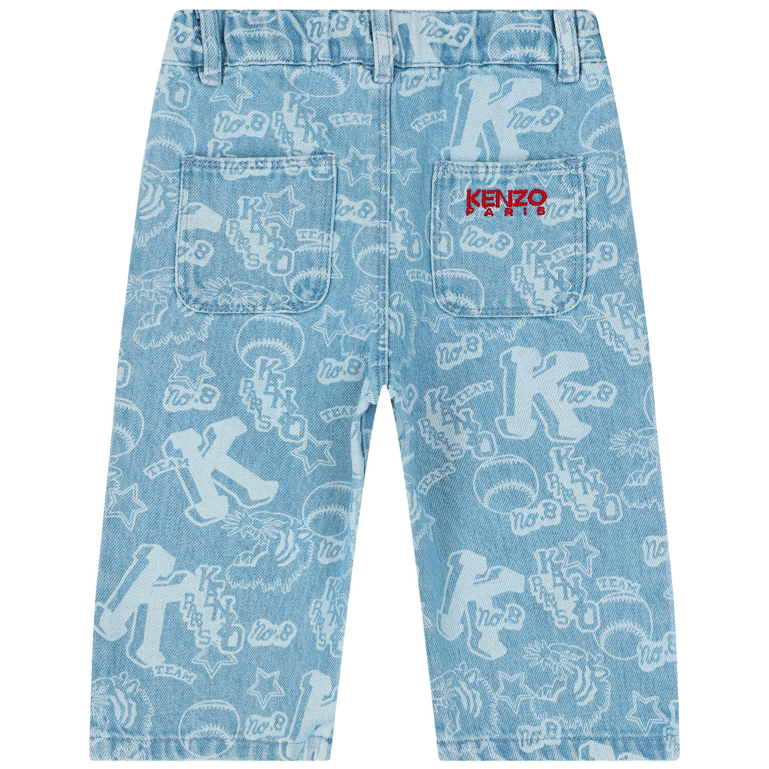 Younger Girls Blue Denim Varsity Logo Jeans, 1, hi-res